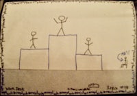 a napkin with a drawing of a person on top of a podium